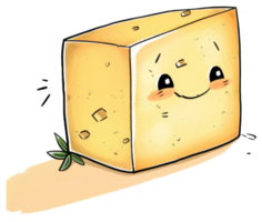 A cute cartoonish cheese block with friendly smiling facial features png