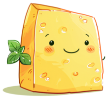 Smiling Animated Cheese Wedge with Some Fresh Green Herbs png