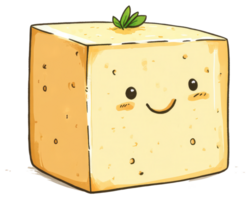 A cute smiling tofu block character with plant decoration on top png