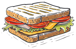 A delicious toasted sandwich featuring various fresh ingredients and fillings png