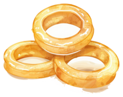 Three golden baked rings arranged in a stack on a white background png