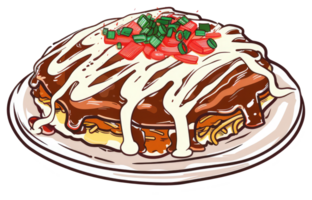Delicious illustration of a layered savory pancake dish on a plate png