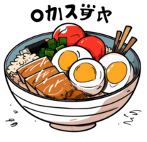 A detailed illustration of delicious food arranged in a bowl png
