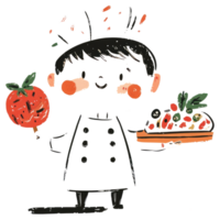A smiling cartoon chef holding food in both of their hands png