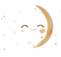 An illustrated crescent moon with a smiling and happy expression png