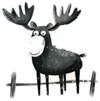 A smiling cartoon moose with large antlers standing on a white background png