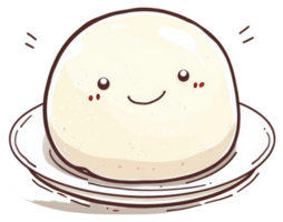 A happy round cartoon character sitting on a small plate png