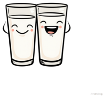 Two cartoon glasses of milk display smiling happy faces png