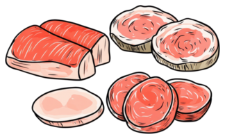 Various cuts of raw meat artfully arranged for visual representation png