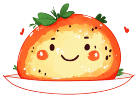 Smiling food character with leaves displayed on a plate png