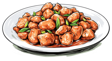A Plate Showing Fried Chicken with Green Leaf Garnishes png