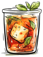 A refreshing beverage with herbs and a large ice cube inside png