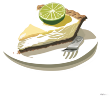 A slice of key lime pie with lime garnish on a plate png