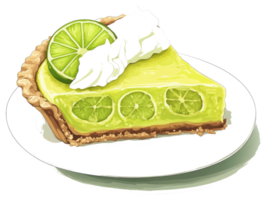 A single slice of lime pie sits on a white plate png