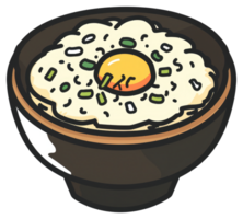 A bowl of rice with an egg and green onion garnish png