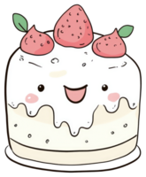 An animated cake adorned with strawberries and a smiling face png