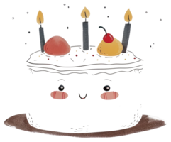 A decorated birthday cake with lit candles and a smiling face png