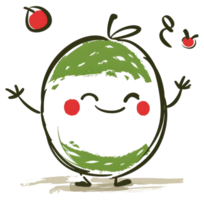 A smiling green fruit character with happy expressions and gestures png