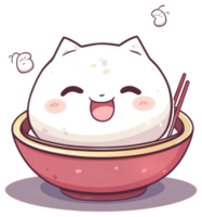 A happy smiling food dumpling character inside a red bowl png