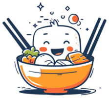 A smiling cartoon dumpling character sits inside of a bowl png