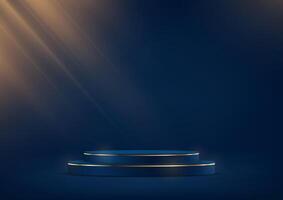 Blue color background 3d with blue and gold podium. Empty room with light effect. Space for selling products on the website. illustration. vector