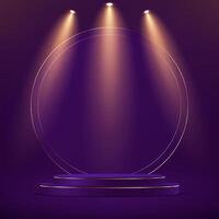 Purple studio room background. Purple color background 3d with purple and gold podium. Empty room with light effect. Space for selling products on the website. illustration. vector