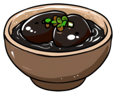 Two dark food items in a brown bowl with garnishing herbs png