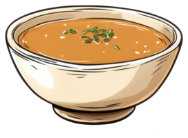 A bowl of soup with green herbs is presented visually png