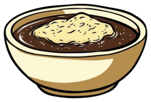 A Bowl of Soup with a Topping Depicted in Illustration png