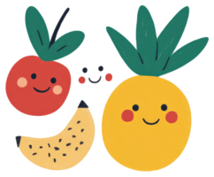 Animated illustrations showcasing various cheerful and smiling fruit designs png