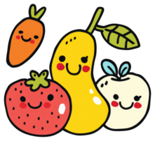 A cute colorful cartoon depiction of different types of fruit png