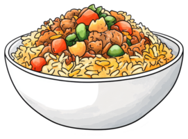 A bowl of delicious cooked rice with assorted colorful vegetables png