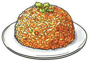 A colorful serving of fried rice topped with herbs png