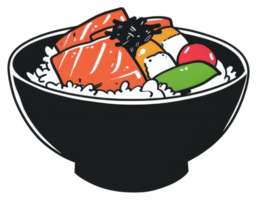 An illustration showcasing a bowl of rice with various toppings png