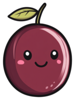 A Smiling Cartoon Berry With A Green Leaf And Stem png