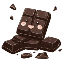 A happy smiling cartoon chocolate bar with broken pieces png