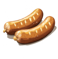 Two grilled sausages sit together creating a culinary image png