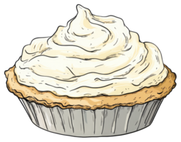 A delicious pie with sweet creamy frosting in a paper cup png