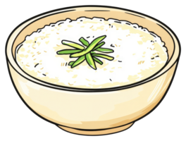 A bowl of cooked rice with green vegetable garnish png