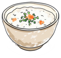 A bowl of creamy porridge garnished with green herbs and carrots png