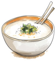 An artistic image of soup in a decorative bowl with chopsticks png