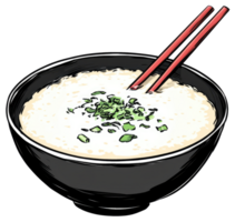 A Bowl of Rice Topped with Green and Red Chopsticks png