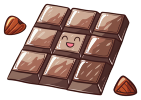 A smiling chocolate bar with some nuts is shown in the image png