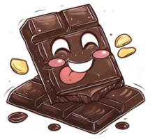 A happy chocolate bar with a smiling face and nuts beside it png