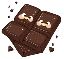 Two smiling chocolate bars with scattered small chocolate pieces png