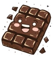 A smiling animated chocolate bar with broken chocolate pieces present png