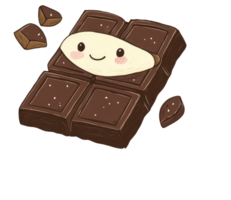 Adorable smiling chocolate bar adorned with a creamy nut topping png