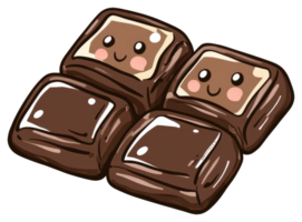 Four smiling square chocolate candies with white colored insides png