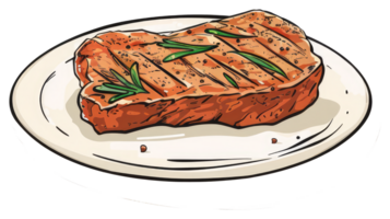 Grilled steak seasoned with herbs and spices on a white plate png