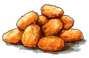Pile of golden fried potato snacks arranged on a table png